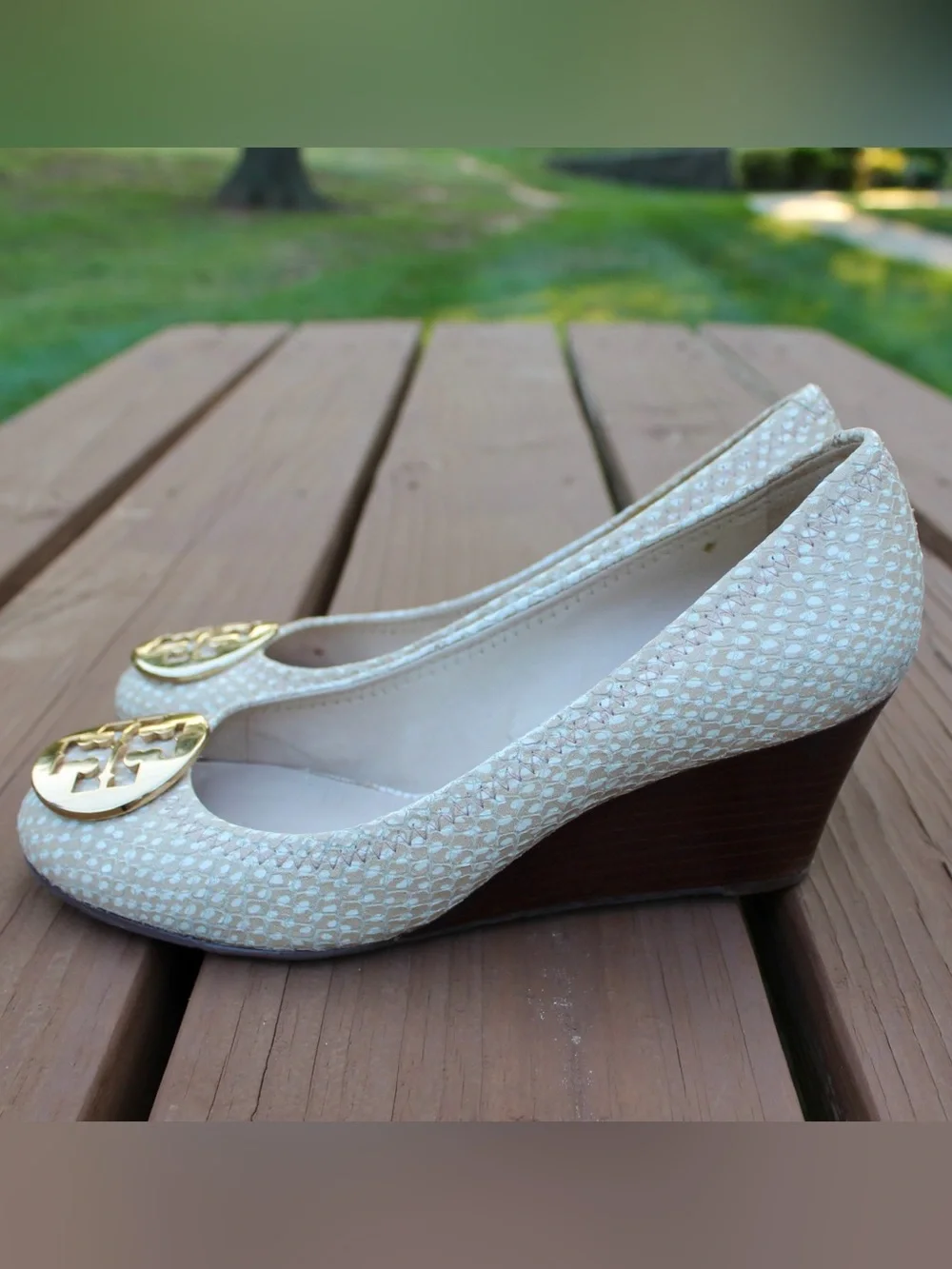 Tory Burch Sally Snakeskin Wedges Sz (7.5-8)